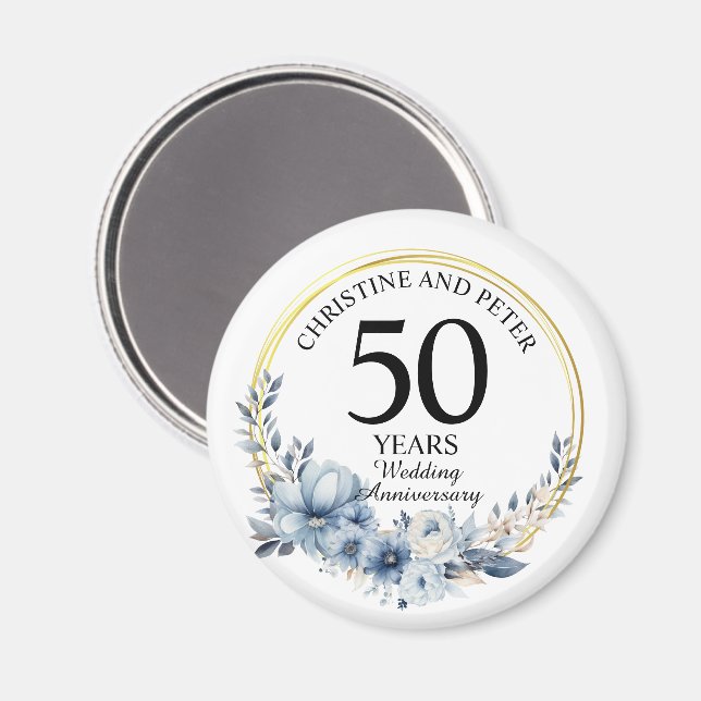 Any Wedding (50) Elegant Blue Floral Anniversary Magnet (Front/Back)