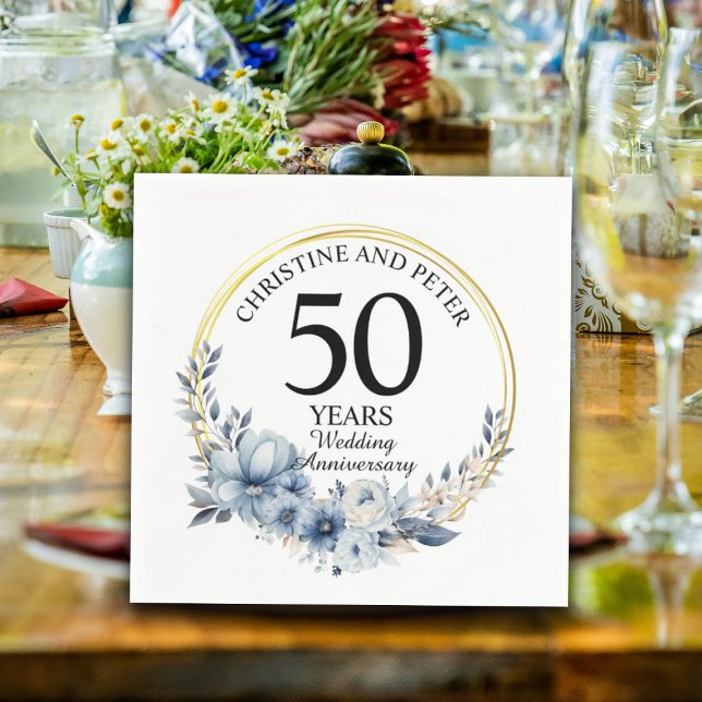 Any Wedding (50) Elegant Blue Floral Anniversary Napkin (Creator Uploaded)