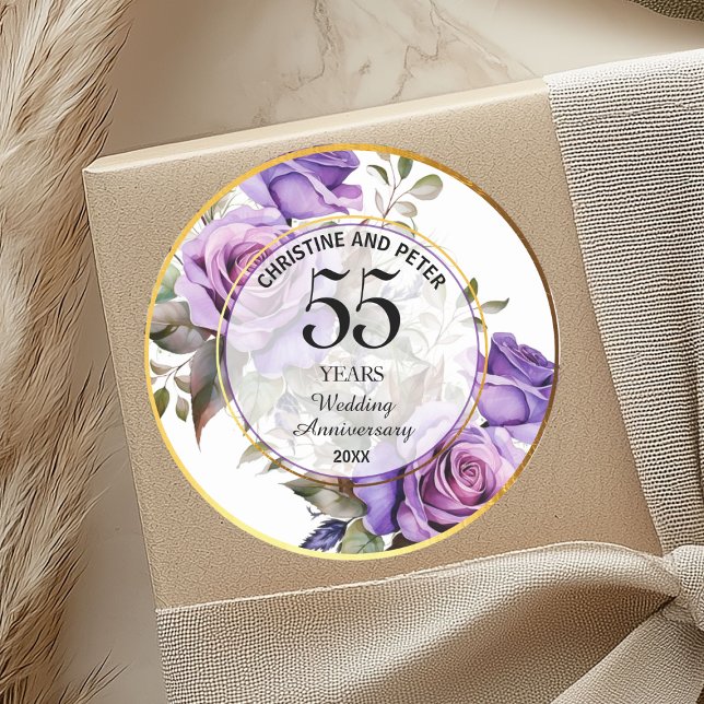 Any Wedding (55) Gold Frame Roses Anniversary Classic Round Sticker (Creator Uploaded)