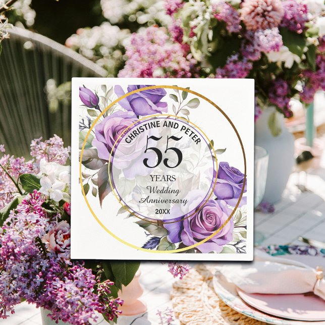 Any Wedding (55) Gold Frame Roses Anniversary Napkin (Creator Uploaded)