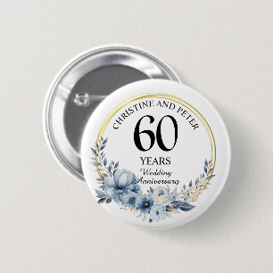 Any Wedding (60) Elegant Blue Floral Anniversary 6 Cm Round Badge