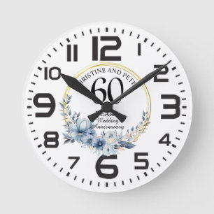 Any Wedding (60) Elegant Blue Floral Anniversary Round Clock