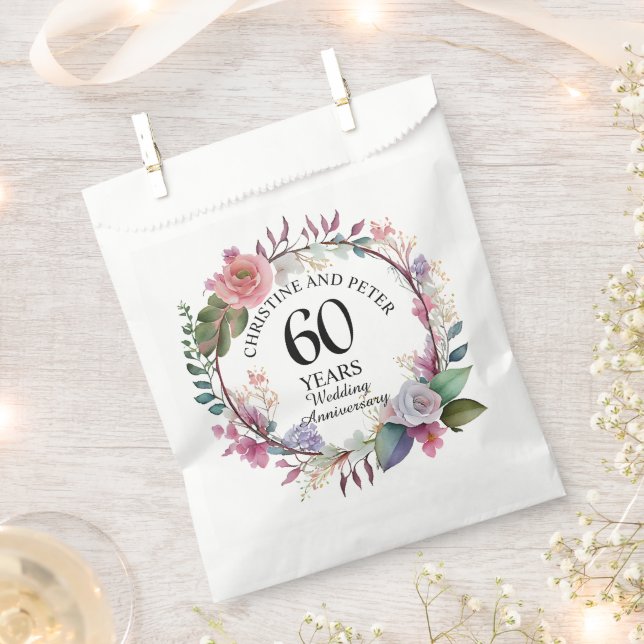 Any Wedding (60) Elegant Floral Anniversary Favour Bags (Clipped)
