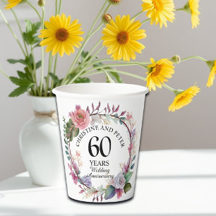 Any Wedding (60) Elegant Floral Anniversary Paper Cups