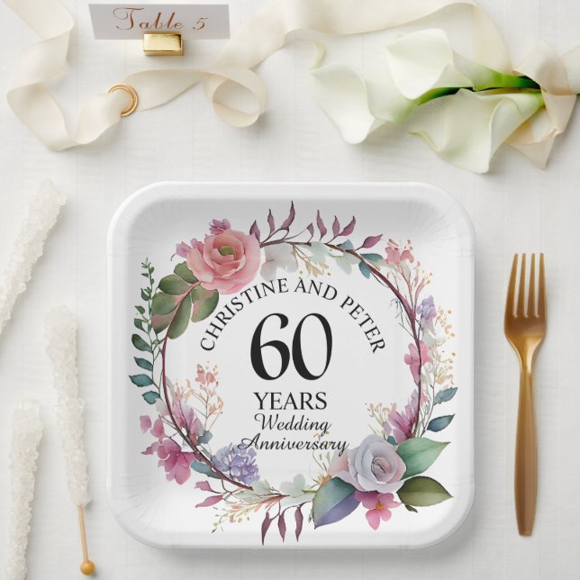 Any Wedding (60) Elegant Floral Anniversary Paper Plate (Wedding)
