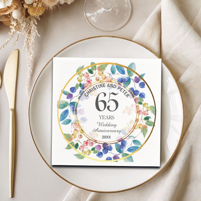 Any Wedding (65) Anniversary Gold Frame Berries Napkin (Creator Uploaded)