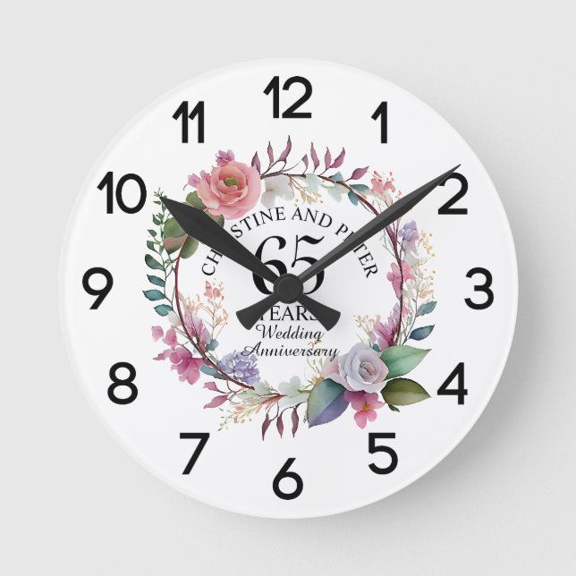 Any Wedding (65) Elegant Floral Anniversary Round Clock (Front)