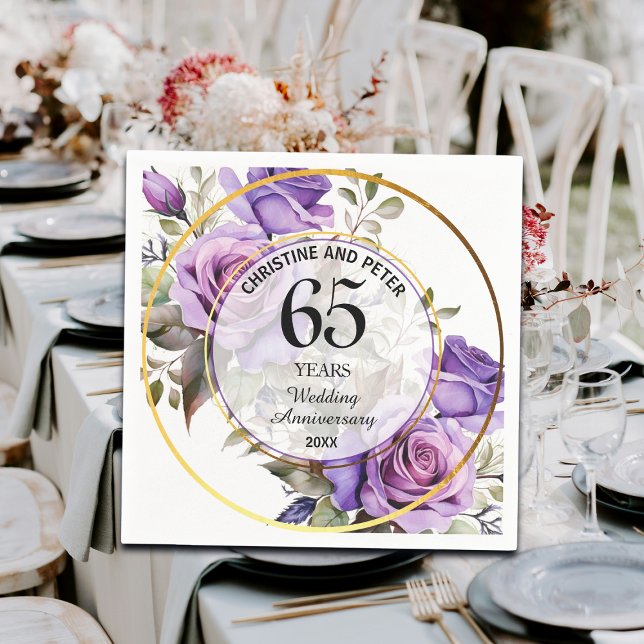 Any Wedding (65) Gold Frame Roses Anniversary Napkin (Creator Uploaded)