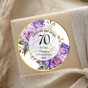 Any Wedding (70) Gold Frame Roses Anniversary Classic Round Sticker