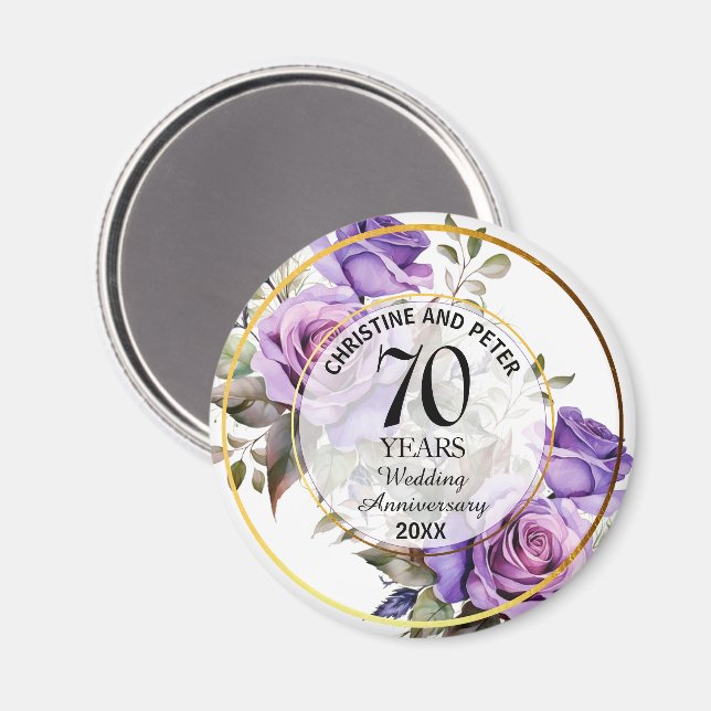 Any Wedding (70) Gold Frame Roses Anniversary Magnet (Front/Back)