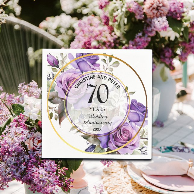 Any Wedding (70) Gold Frame Roses Anniversary Napkin (Creator Uploaded)
