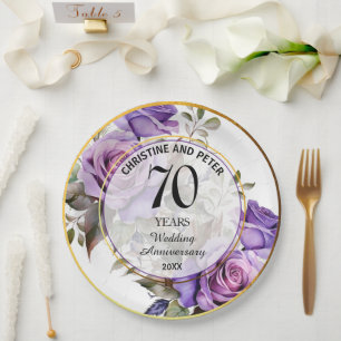 Any Wedding (70) Gold Frame Roses Anniversary Paper Plate