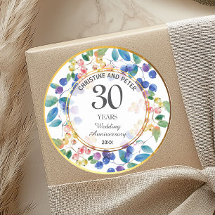 Any Wedding Anniversary (30) Gold Frame Berries Classic Round Sticker