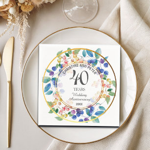 Any Wedding Anniversary (40) Gold Frame Berries Napkin