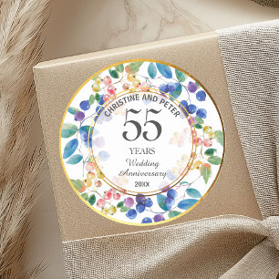 Any Wedding Anniversary (55) Gold Frame Berries Classic Round Sticker