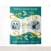 Any Wedding Anniversary Add Your Photos Teal Gold