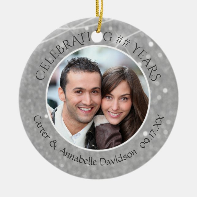 Any Wedding Anniversary | Silver Sparkle Photo Ceramic Tree Decoration (Front)