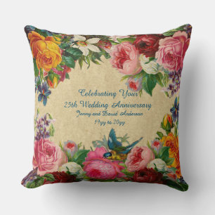 ANY Wedding Anniversary Vintage Floral ADD NAMES Cushion