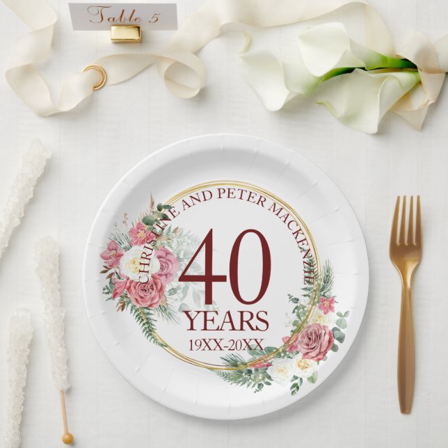 Any Wedding Blush Roses Anniversary Paper Plate (Wedding)
