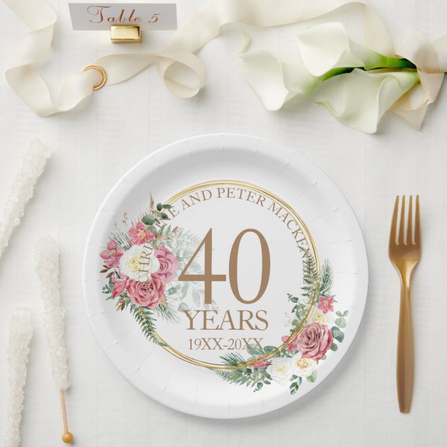 Any Wedding Blush Roses Anniversary Paper Plate (Wedding)