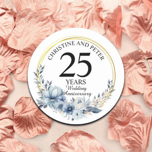 Any Wedding Elegant Blue Floral Anniversary Classic Round Sticker