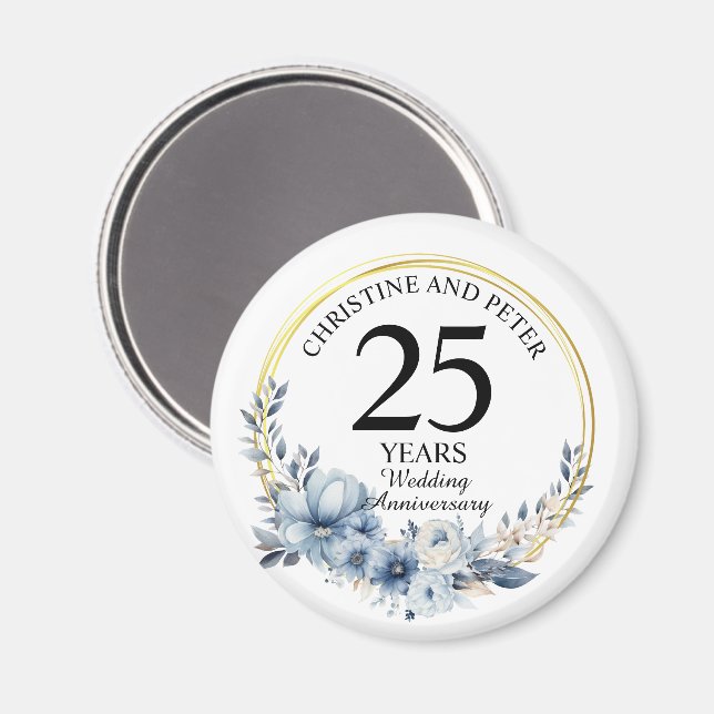 Any Wedding Elegant Blue Floral Anniversary Magnet (Front/Back)