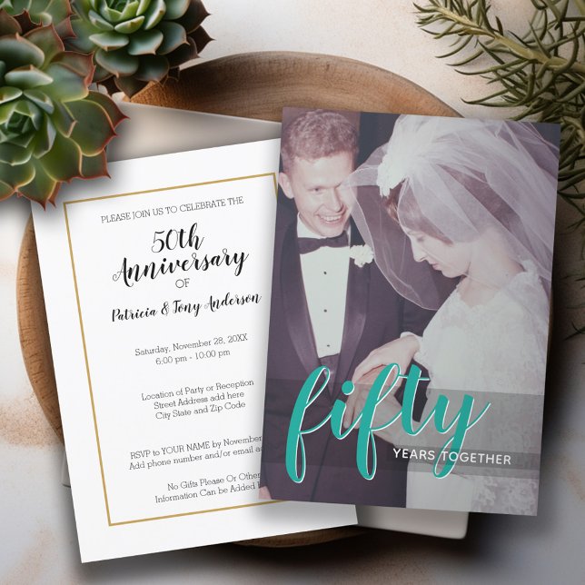 ANY YEAR - 50th Wedding Anniversary & Photo Invitation (Wedding Anniversary Invitation)