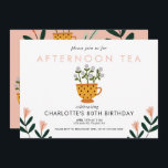 Any Year Abstract Flowers Tea Party Birthday  Invitation<br><div class="desc">Abstract Flowers Tea Party Birthday Invitation. This fun invitation features a tea cup illustration and a floral pattern background.</div>