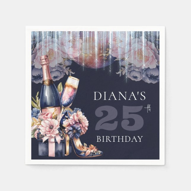 Any Year Adult Birthday Champagne Heels Napkin (Front)