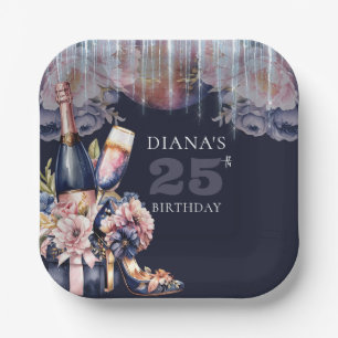 Any Year Adult Birthday Champagne Heels Paper Plate