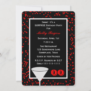 Any Year Adult Surprise Birthday in Red and Black Invitation