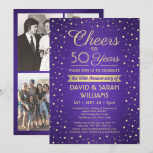 ANY YEAR Anniversary Cheers Confetti Purple & Gold Invitation