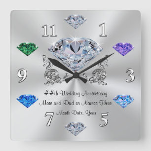 Any YEAR Anniversary Gifts for Parents, Birthstone Square Wall Clock