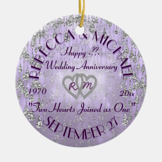 Any Year Anniversary Lavender Ceramic Tree Decoration (Front)