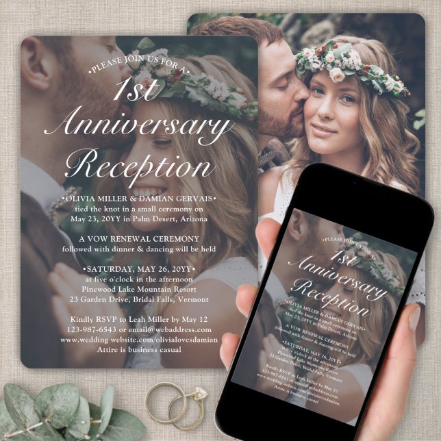 ANY YEAR Anniversary Reception Photo White Wedding Invitation (Creator Uploaded)