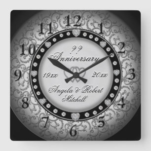 Any Year Anniversary Silver Look Square Wall Clock