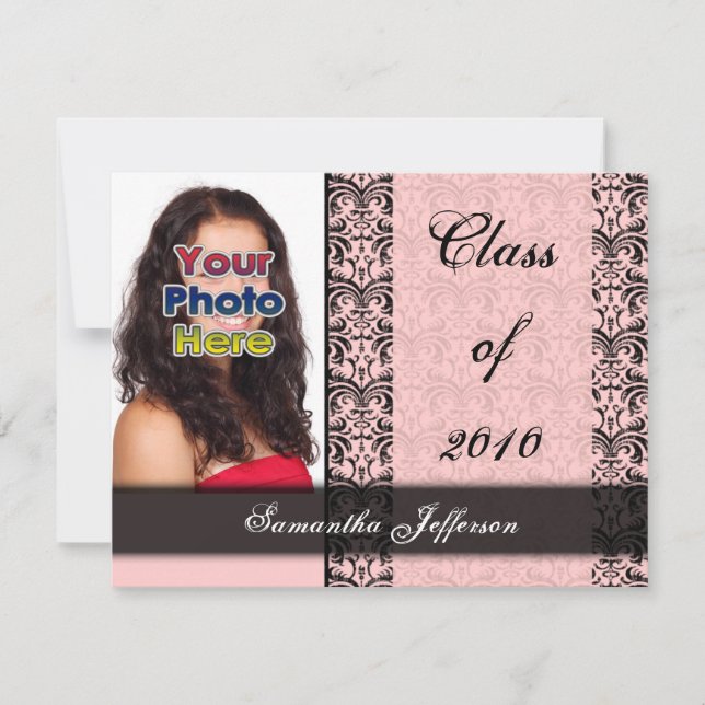 Any Year~ Baby Pink and Black Graduation Invitation (Front)