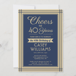 Any Year Birthday Cheers Navy Blue & Gold 4 Photo Invitation