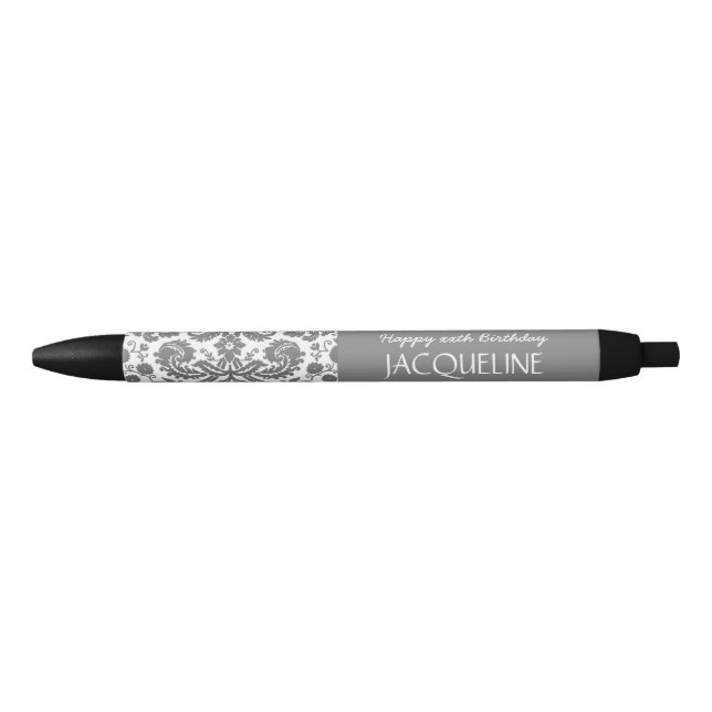 Any Year Birthday For Her Trendy Damask A22 Black Ink Pen (Front)