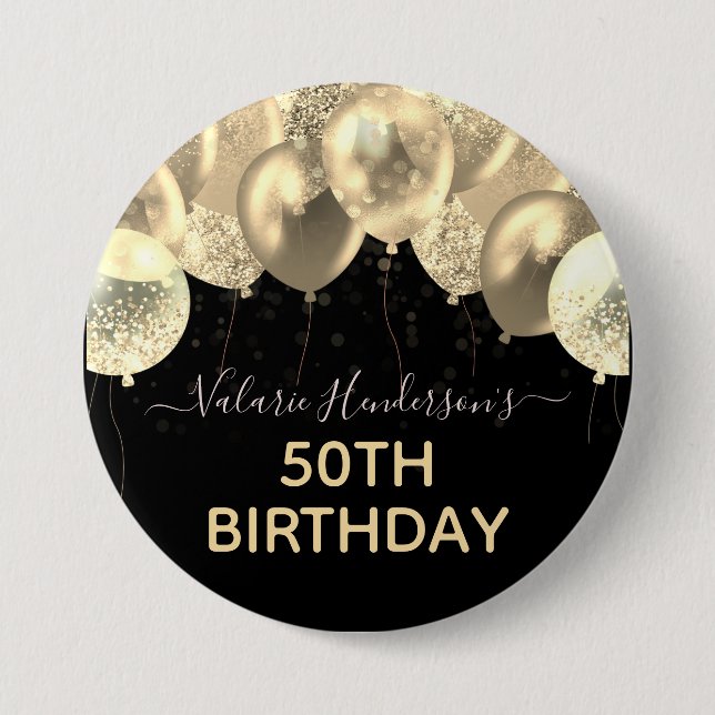 Any Year Birthday Gold Balloons 7.5 Cm Round Badge (Front)
