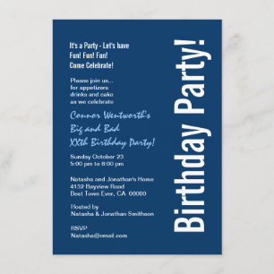 Any Year Birthday Modern Navy Blue White V101A Invitation