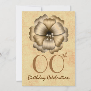 Any Year Birthday Party Invitation Gold Flower Bow