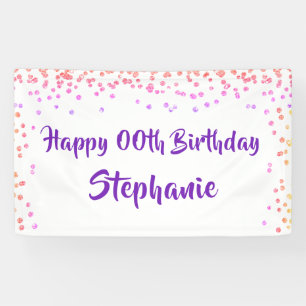 Any Year Birthday Pink Purple Confetti Script Banner