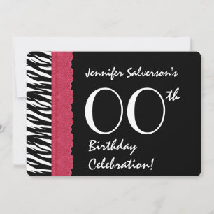 ANY YEAR Birthday Red Lace Zebra V12 Invitation
