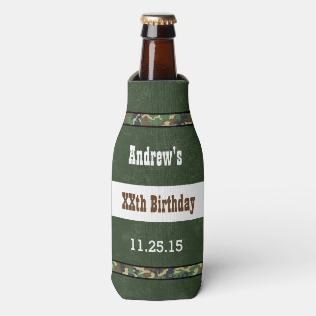 Any Year Birthday Red with Camo Frame B02 Bottle Cooler (Bottle Front)