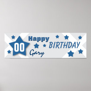 ANY YEAR Birthday Star Banner BLUE and SILVER V06 Poster