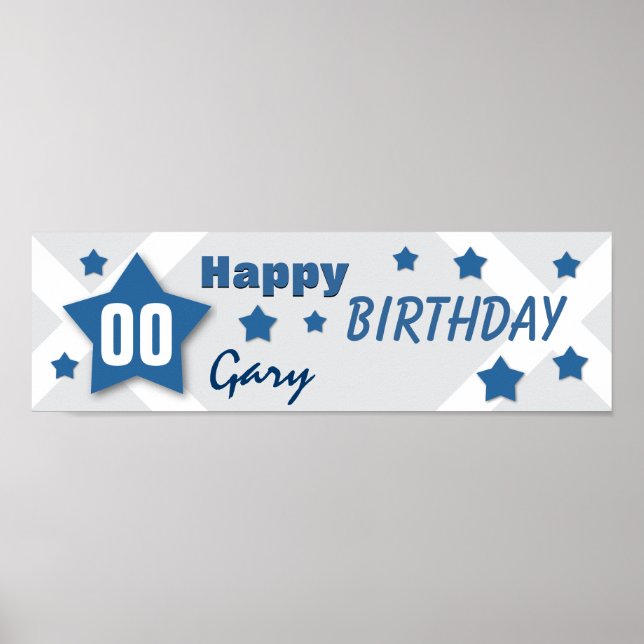 ANY YEAR Birthday Star Banner BLUE and SILVER V06 Poster (Front)