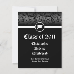 Any Year~ Black and White Damask Graduation Invitation