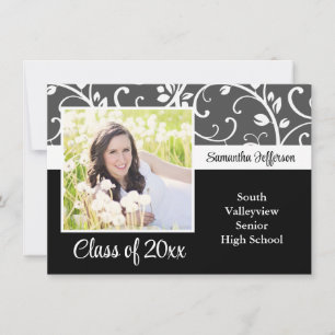 Any Year~ Black and White Vines Photo Graduation Invitation