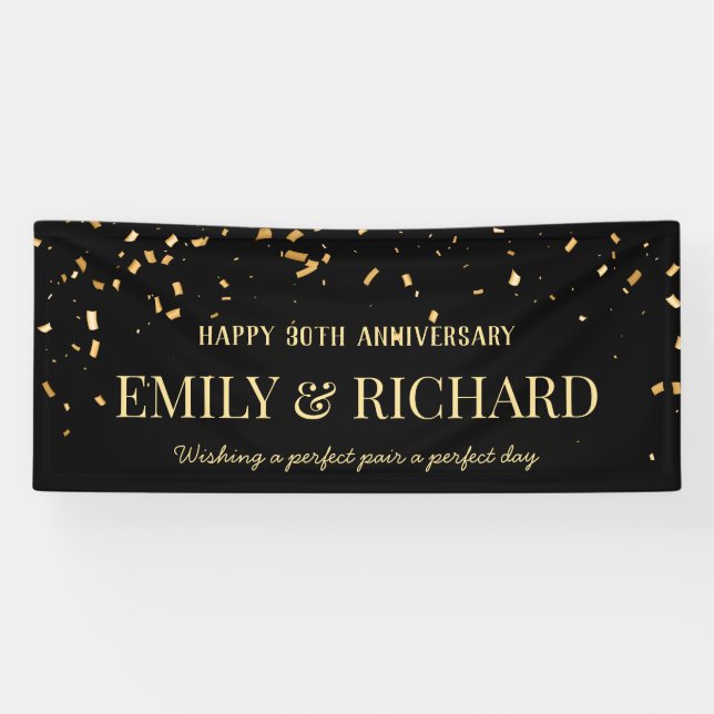 ANY YEAR Black Gold Wedding Anniversary Banner (Horizontal)